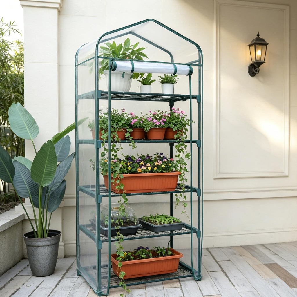 KOL 27x19x76 in PVC Cover 5-Tier Mini Greenhouse, Indoor Outdoor