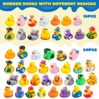 JOYIN 30 Pcs Rubber Ducks, Random Assortment Ducks Bulk with Mesh Carry Bag, Mini Rubber Duckies for Baby Bath Toys, Kids Toddler Summer Pool Toys Birthday Gifts Party Favors
