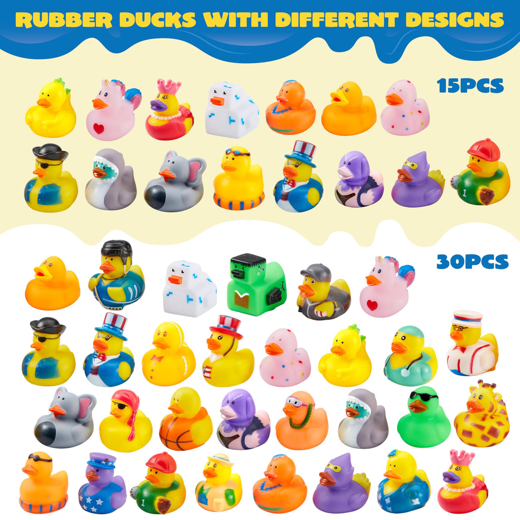 JOYIN 60 Pcs Rubber Ducks, Random Assortment Ducks Bulk with Mesh Carry Bag, Mini Rubber Duckies for Baby Bath Toys, Kids Toddler Summer Pool Toys Birthday Gifts Party Favors