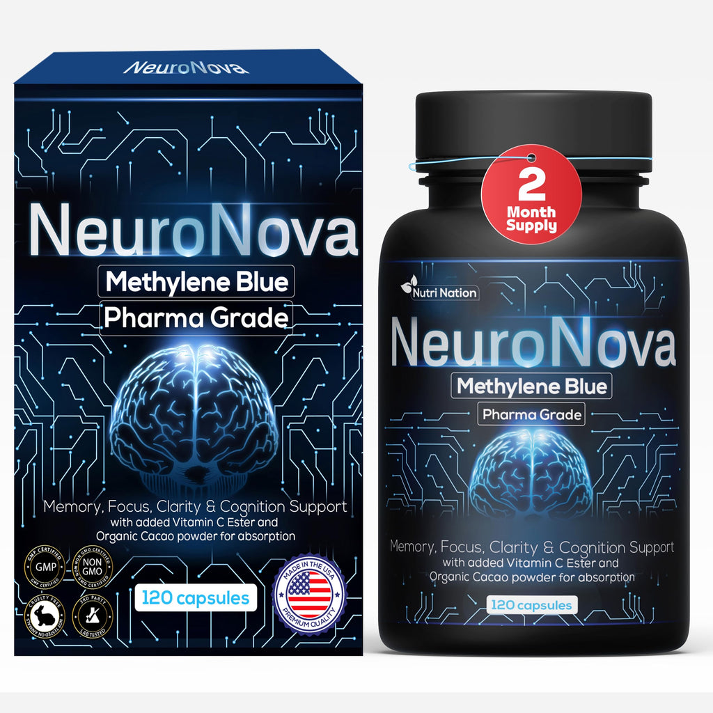 Nutri Nation Methylene Blue Pharmaceutical Grade Capsules, 120 Count, 2 Month Supply for Focus & Cognitive Support for Adults - Third Party Tested and Made in USA