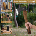 DWFKHT 15.7" Hatchet, Camping Hatchet, Hand-Forged Axe with Sheath for Wood Chopping, Splitting, and Carving, Bushcraft Axe with Beech Handle for Outdoor Survival and Garden Work