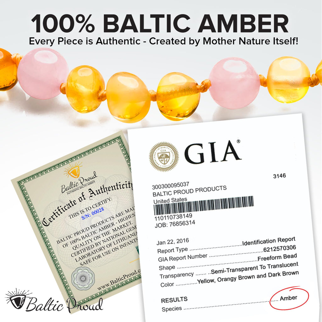 Baltic Amber Necklace (Unisex Honey Rose 12.5”) Certified Amber