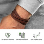 Simaru Genuine Italian Leather Bracelet for Men, Adjustable Double-Wrap Wristband, Vegetable-Tanned Leather, Brass Closure, Handmade in Germany, Gift for Him