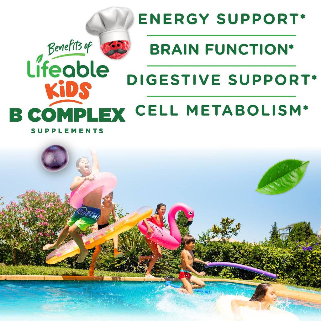 Lifeable Vitamin B Complex for Kids | with VIT C | Great Tasting B Complex Gummies | Vegan Kids B Complex | Energy and Nerve Support | 90 Gummies
