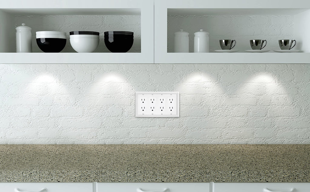 Henne Bery Sunken Pearls Heavy Duty Decorative Wall Plate Switch Plate Outlet Cover (Quad Decorator, White)