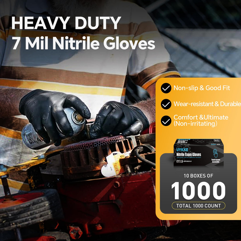 UYKKE Nitrile Gloves Disposable Rubber Latex Gloves Large Black Nitrile Glove Disposable Rubber Latex Mechanic HEAVY DUTY 7 Mil Glove