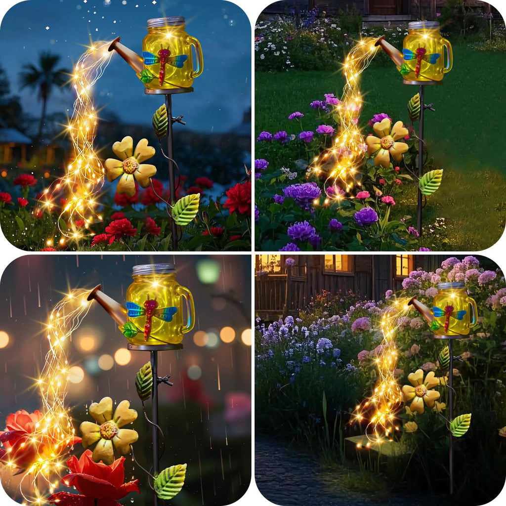 SRNPMIU Solar Watering Can Light, Yard Outdoor Decor Lights, IP65 Waterproof, Hanging Dragonfly Garden Light, Outside Garden Flower Bed Decor, Women Gift, Birthday Gifts