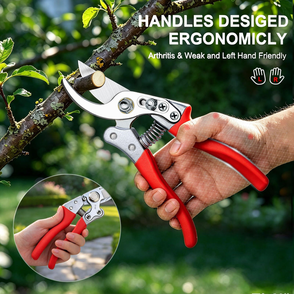Kynup 2Packs Pruning Shears for Gardening, Garden Shears Scissors Heavy Duty, Bypass Pruner Hand Shears, Tree Trimmers Secateurs, Garden Clippers for Plants, Hedge Shears, Garden Tools (Red)