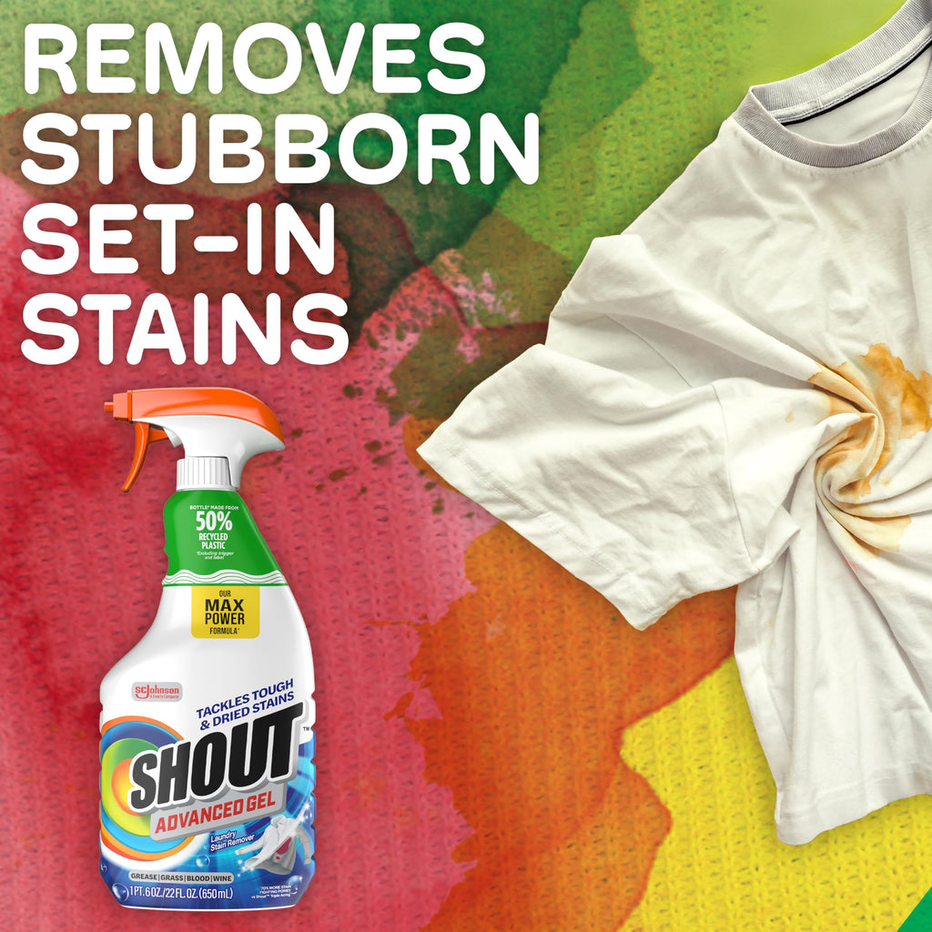 Shout Advanced Laundry Stain Remover Gel for Clothes Laundry, Breaks down stubborn, dried-in, and tough stains, 22oz Spray (Packaging May Vary)