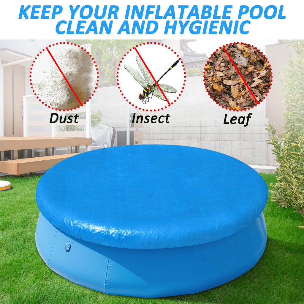 10FT Round Inflatable Above Ground Pool Cover，Round Pool Cover with Drawstring Design for Easy Installation,Solar Covers for Outdoor Inflatable Swimming Pools,Prevent Leaves, Debris and Dust