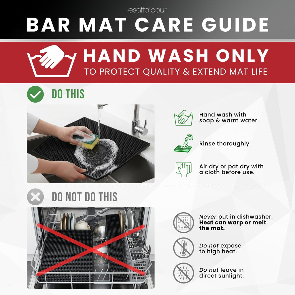 Professional Service Mat 18” x 12” - Bar Mats for Countertop, Non-Slip Rubber Bar Mat - Easy to Clean, Quick Dry Spill-Free, Odor-Free - Heavy Duty PVC Rubberized Mat for Home Bartending (2)