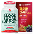 PurePremium Normal Blood Sugar Support Supplement - 20 Active Ingredients Complex to Support Blood Sugar Levels Already in The Normal Range - with Cinnamon, Bitter Melon, Chromium, Mulberry - 120ct