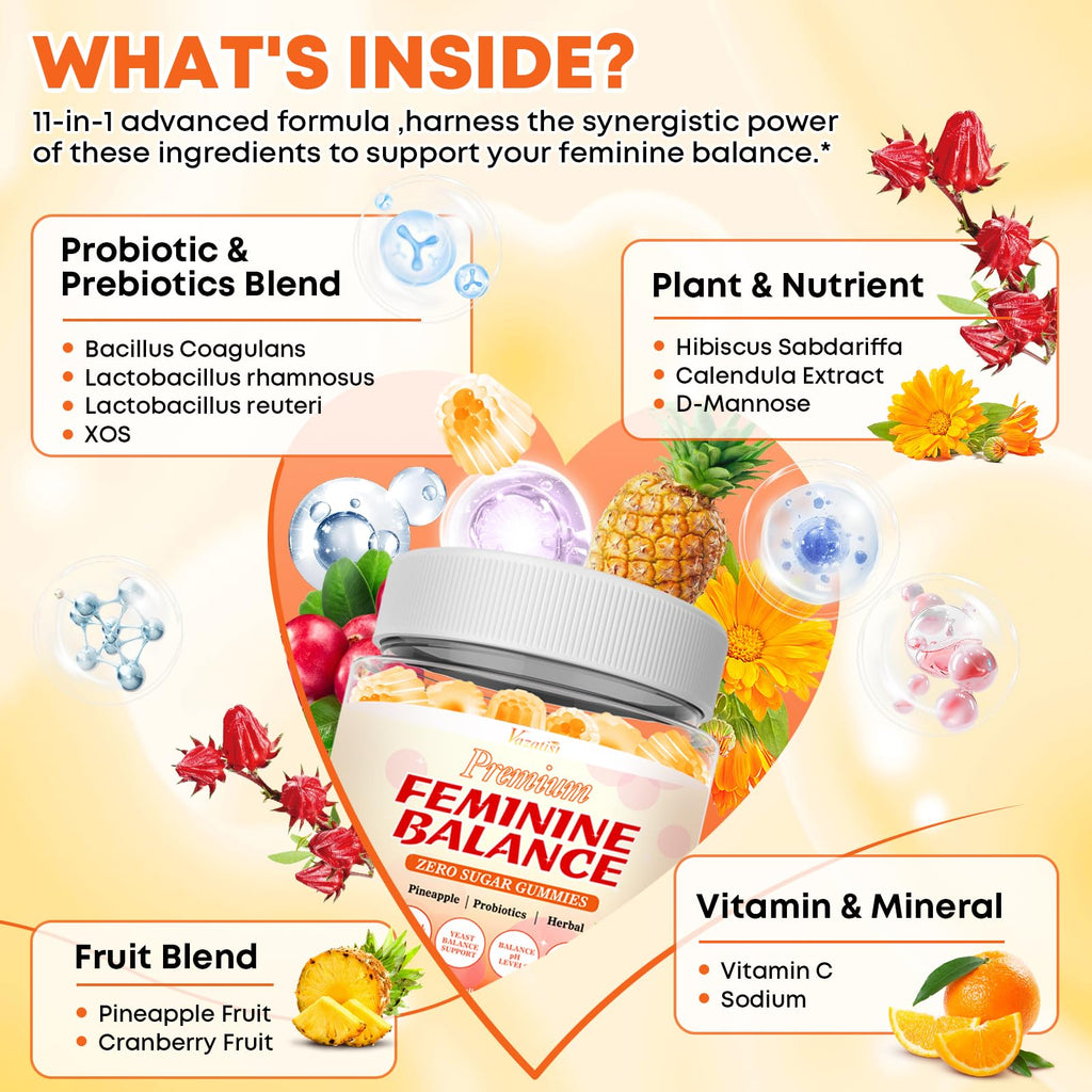 Vazatisi 120 Count | Feminine Balance Gummies for Women’s | Pineapple Gummies for Women PH Balance, Healthy Odor, Yeast Balance & Flora | Vegetarian Friendly, Sugar Free