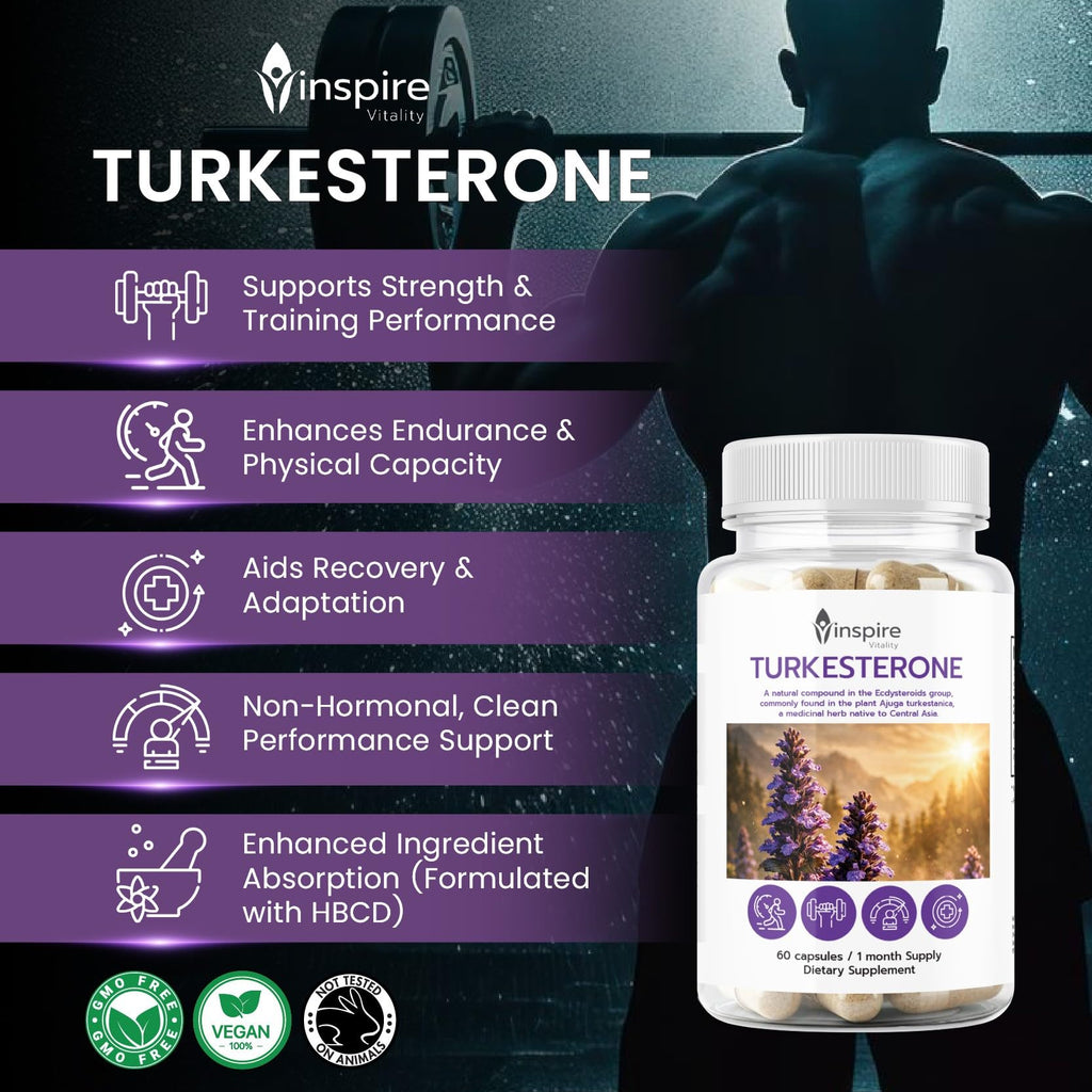 Turkesterone Capsules Pure 500mg Natural Ajuga Turkestanica Extract Ecydysterone- Increase Lean Muscle Growth & Recovery, Drive & Stamina - Non GMO - 60 V Capsules