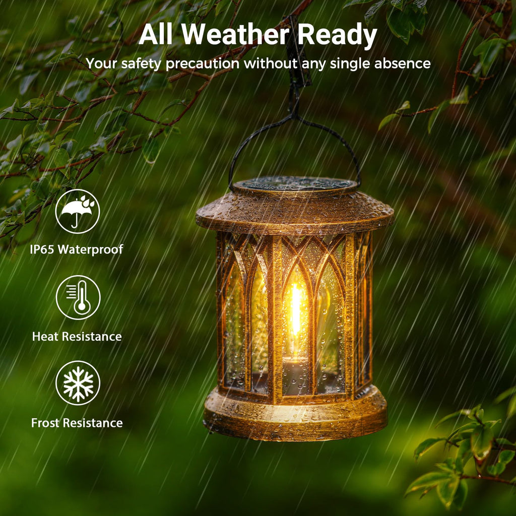 WdtPro Solar Lanterns Outdoor Lights, 6 Pack Bright Lanterns Outdoor Waterproof with Clip Patio Decor, Hanging Solar Lights for Outside Garden Yard Front Porch Table Decoration (Antique Copper)