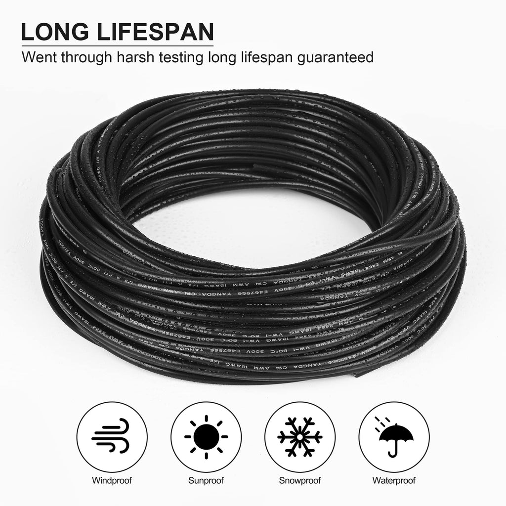 16 Gauge Electrical Wire 2 Conductor, 16 AWG Stranded PVC Oxygen-Free Copper Cable, 50FT 2 Core Flexible Extension Power Cord for Auto, LED Lamp Lighting Strips, Automotive