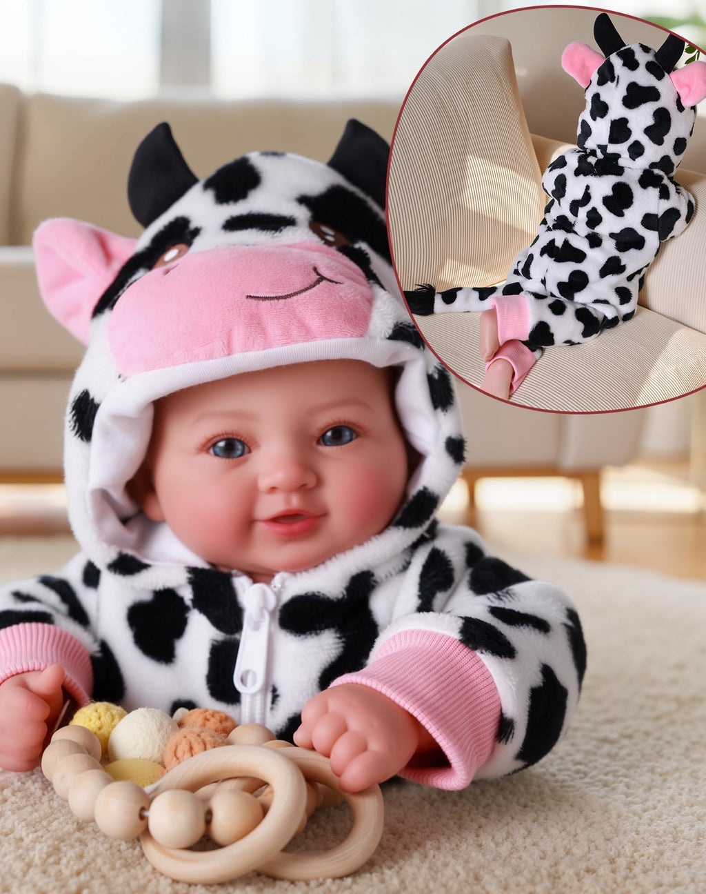 BABESIDE Baby Dolls, 17inch Large Realistic Soft Baby Doll with Cow Outfit