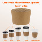 FMP Brands 500 Pack Kraft Coffee Cups Sleeves Disposable Bulks, Durable Corrugated Cardboard Cup Sleeves for 12-24 oz Cups, Beverage Insulator and Hand Protection for Hot/Cold Drinks