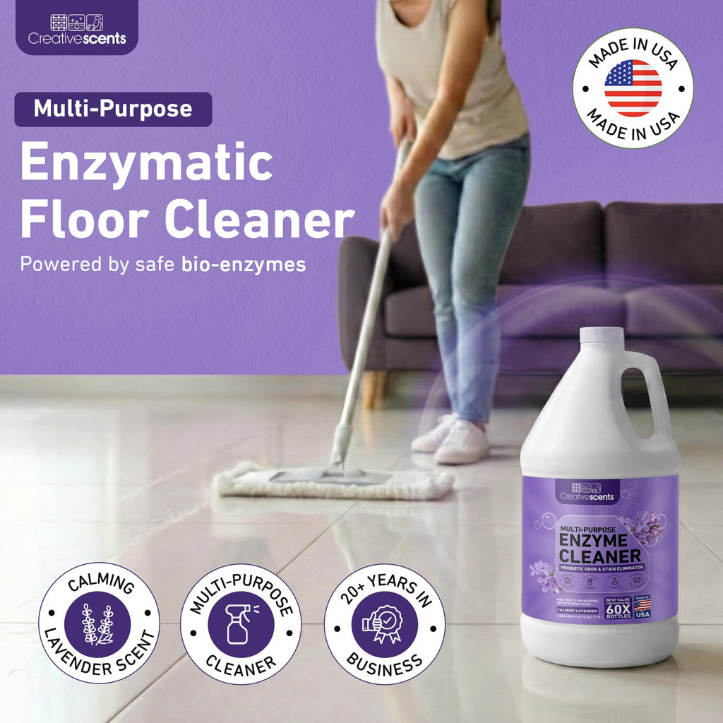 Creative Scents Multipurpose Enzyme Cleaner & Odor Remover | Super Concentrated for Floor, Carpet, Drain | Pet Urine Odor Eliminator | Cleaner for Cat Urine & Dog Poop | 1 Gallon - Calming Lavender