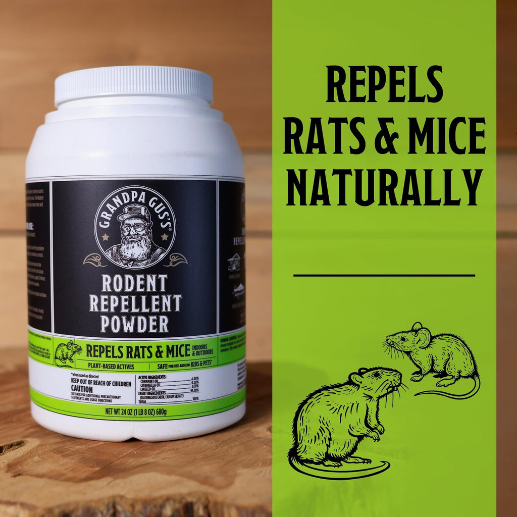 Grandpa Gus's Potent Rodent Repellent Powder Concentrate; Deters Rodents/Mice/Rats from Farm/Home/Garden/RV/Boat/Car/Garage & Chewing on Wires, 24 oz