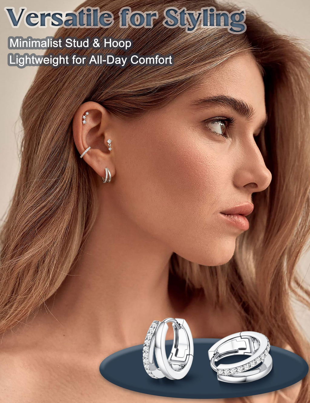 ADRAMATA Hypoallergenic Silver Earrings Stack for Women - 7Pairs Surgical Steel Small Huggie Hoop Stud Earrings Set Cartilage Jewelry Trendy Christmas Gifts Stylish