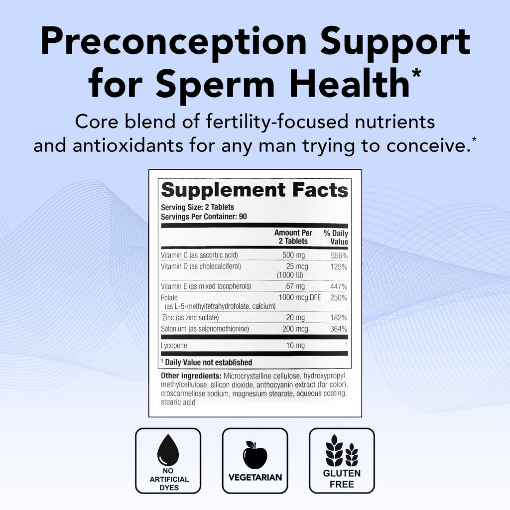 Theralogix ConceptionXR Reproductive Health For Men, Men's Preconception Vitamins for Fertility Support, Male Fertility Supplements for Sperm Health, NSF Certified - 180 Tabs (90-Day Supply), Unflavor