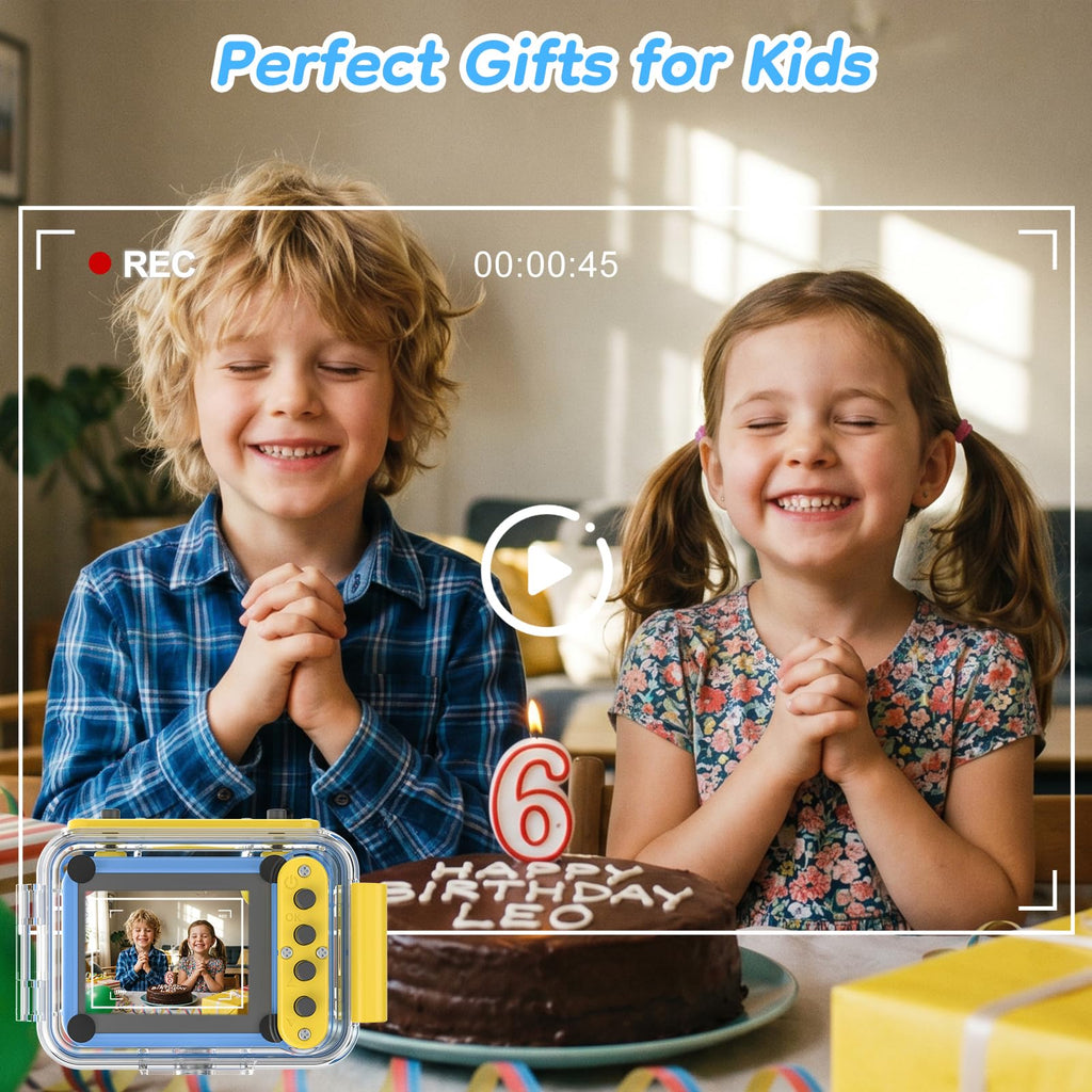 GKTZ Kids Waterproof Underwater Camera 1080P 4X Zoom 2"IPS Screen 32GB Card