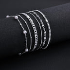 MBW Silver Bracelets for Women Trendy, Dainty 14K Silver Plated Cuban Link Chain Pearl Bracelet Silver Stackable Bracelet Stack Waterproof Tiny Cute Bracelet Set Layering Bracelet Minimalist Jewelry