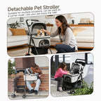 AODI Pet Stroller for Small Dogs and Cats with 4 Wheels, 3 in 1 Foldable Dog Stroller with Detachable Carrier, Breathable Mesh, Storage Basket & Cup Holder, Up to 33 lbs