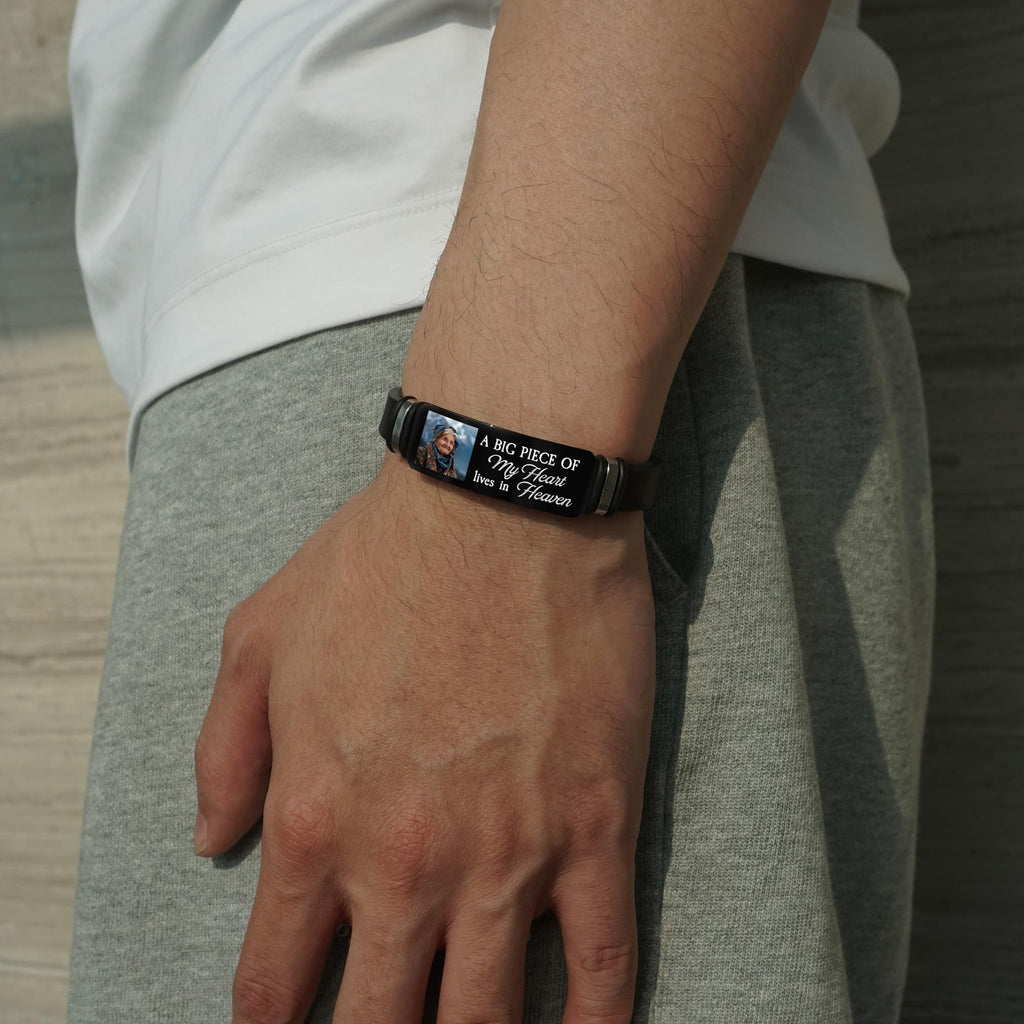 UDonCoo Custom Photo Bracelet with Name – Personalized Silicone Bracelet for Family, Friends, Memorial or Birthday Gift (Black)