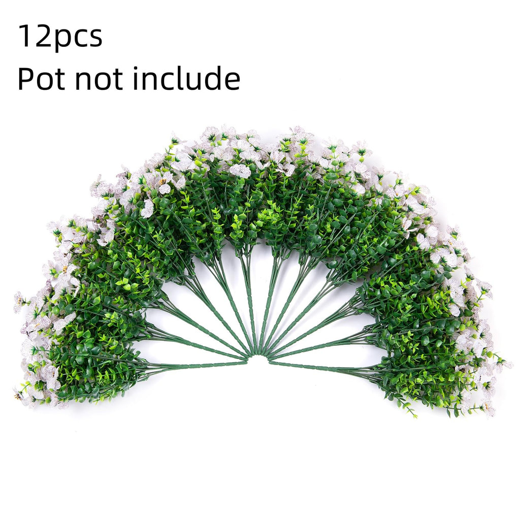 HyeFlora Artificial Flowers for Outdoor Indoor Garden Home Decoration, Faux Flower Daisy with Eucalyptus Leaves Fake Plants Greenery Boxwood Porch Patio, 12 Bundles (Creamy White)