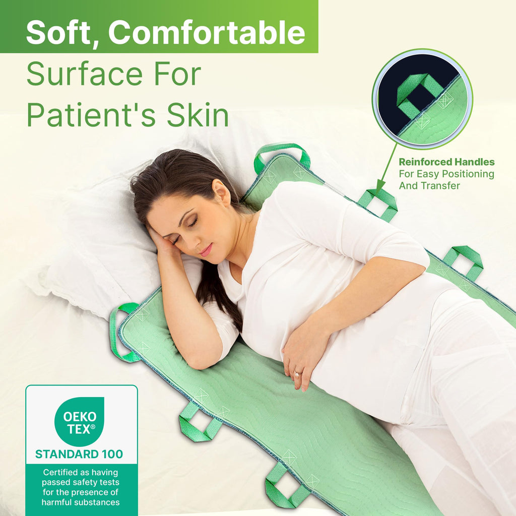 Absorbent Positioning Bed Pads for Elderly with 8 Handles 34"x52"- Washable Waterproof Incontinence Draw Sheets - Reusable Bed Mobility Under Pads for Seniors Disabled & Bedridden Patients-Fast-Drying