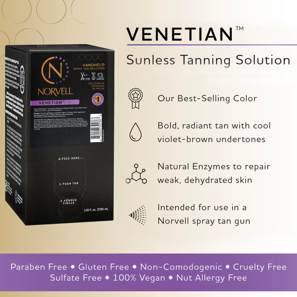 Norvell Premium Spray Tan Solution Venetian Gallon 128 fl oz – Professional Sunless Tanning Formula for Natural Bronze Glow, Streak Free, Fast Drying, Long Lasting Color