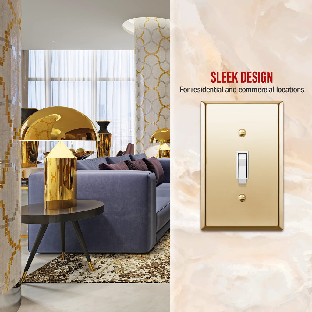 ENERLITES Toggle Light Switch Metal Wall Plate, Stainless Steel Switch Cover, Corrosion Resistant, Mid-Size 1-Gang 4.88" x 3.11", Stainless Steel 201, 7711M-PB, Polished Brass