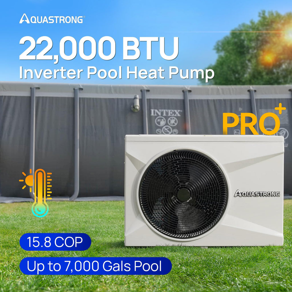 Aquastrong 22,000 BTU Inverter Swimming Pool Heat Pump, 7,000 Gallons Electric Pool Heater for Above Ground and Inground Pool, WiFi Capable Timer, Heating and Cooling Pool Heater 120V
