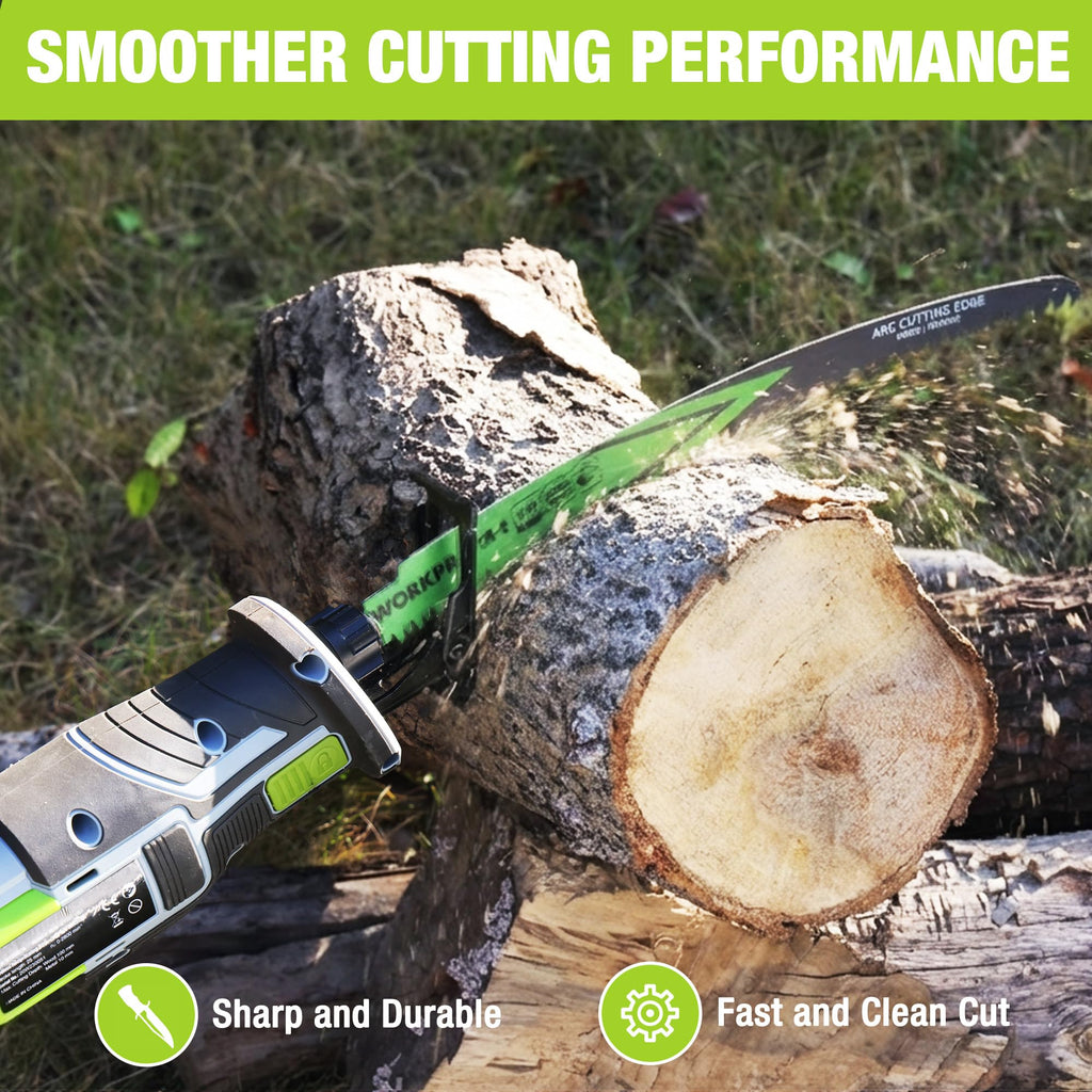 WORKPRO 15" Japanese Teeth Wood Pruning Reciprocating Saw Blades Set, Arc Cutting Edge 6TPI Pruning Saw Blades for Tree Pruning, Wood Cutting, Durable & Sharp, 5 Pack