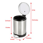 Glad Small Trash Can, 1.2 Gallon | Round Stainless Steel Garbage Bin with Soft Close Lid & Step Foot Pedal | Metal Waste Basket with Removable Inner Bucket, Stainless, 8 x 9.5 x 12 inches