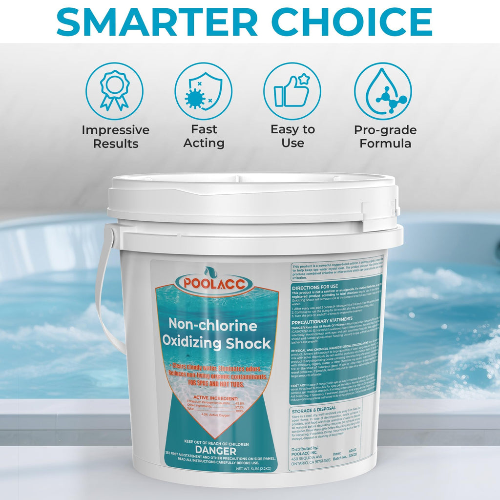 POOLACC Non-Chlorine Spa Shock for Hot Tub - 5 lbs, Chlorine-Free Shock Oxidizer Treatment for Hot Tubs, Spas and Swimming Pools, Fast Acting, Quick Dissolving Oxidizing Shock for Crystal Clear Water