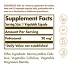 Solgar Policosanol 20 mg, 100 Vegetable Capsules - Supports Heart Health - General Wellness - Vegan, Gluten Free, Dairy Free, Kosher - 100 Servings