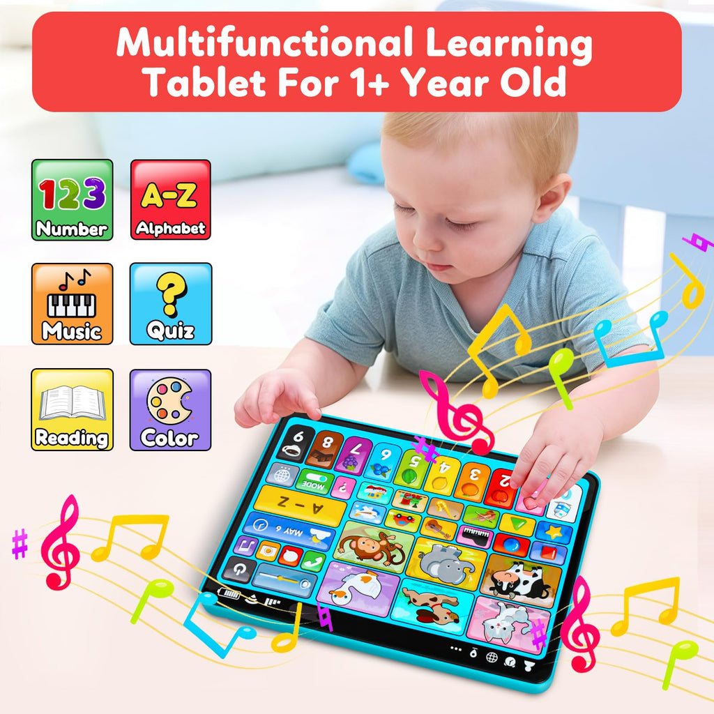 Learning Tablet for Toddlers 1-3 Trilingual Learning Toys with Music & Sound, Montessori Speech Therapy Toys for 1 Year Old Boy Girl Musical Baby Toys 12-18 Months Toddler Toys Age 1-2 2-3 Gifts