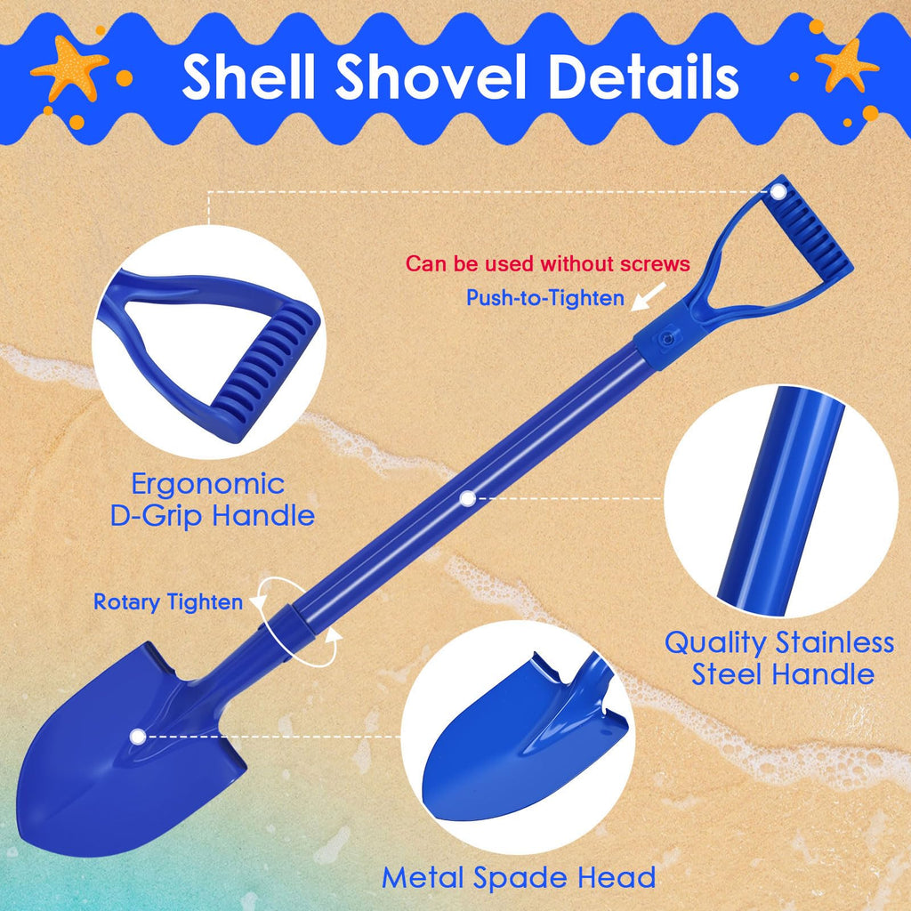 Lanathel 2 Pack Metal Beach Sand Shovels for Kids, 27 Inch Heavy Duty Small Shovels for Digging, Camping, Gardening, Planting, Mini Spade with D-Grip Handle, Blue