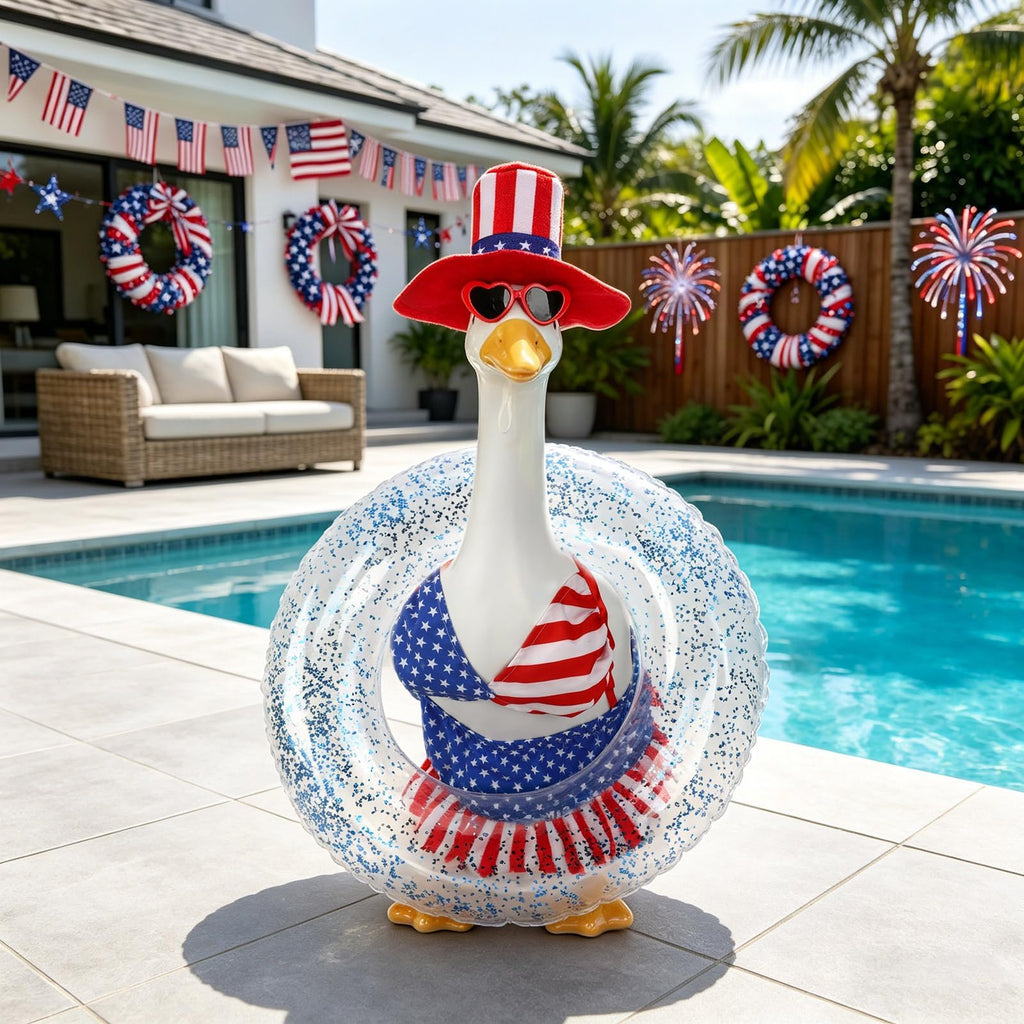 BOARDFEB 4-Piece Patriotic Porch Goose Outfit Set, Summer Goose Independence Day Clothes Sculpture Clothes for 23 Inches Porch Goose Garden Lawn Decoration