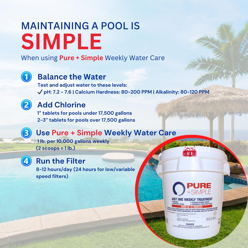 Pure + Simple | All-in-One Weekly Pool Treatment | Controls Algae & Clarifier for Swimming Pools with Copper-Based Formula | Ideal for Above Ground and Inground Use - 10 lbs