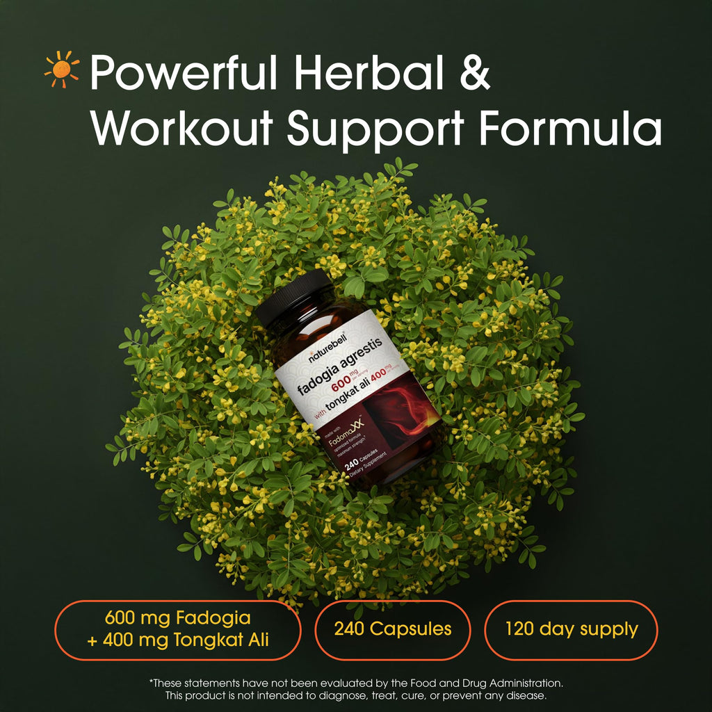 NatureBell Fadogia Agrestis 600mg & Tongkat Ali 400mg - 240 Capsules (4-Month Supply) - High-Potency Supplement for Energy, Vitality & Workout Support - Non-GMO, Gluten-Free - 3rd Party Tested