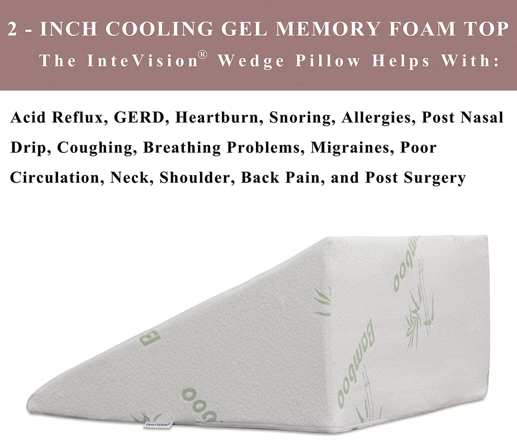 InteVision Foam Bed Wedge Pillow (25 x 24 x 12 inches) and Headrest Pillow in One Package - Helps Relief from Acid Reflux, Post Surgery, Snoring - 2 inches Memory Foam Top