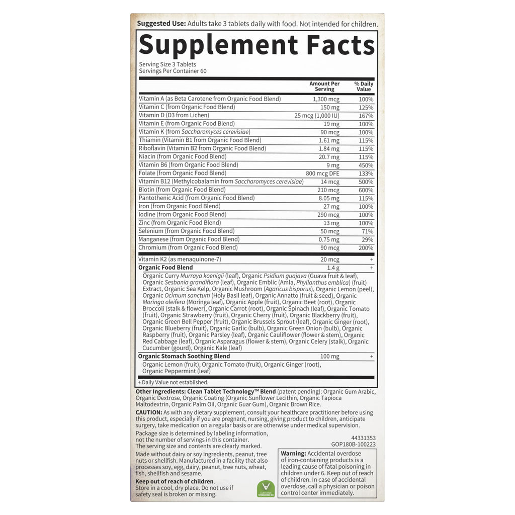 Garden of Life Organics Women’s Prenatal Multivitamin with Vitamin D3, B6, B12, C & Iron, Folate for Energy & Healthy Fetal Development – Organic, Non-GMO, Gluten-Free, Vegan, 60 Day Supply