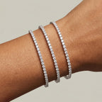 Dainty 2mm Silver Tennis Bracelet Set for Women, Sterling Silver Plated Triple Stackable Zirconia Bracelets, Minimalist Professional Jewelry for Business Casual Office Wear, 3-Piece Sparkle Wrist Set