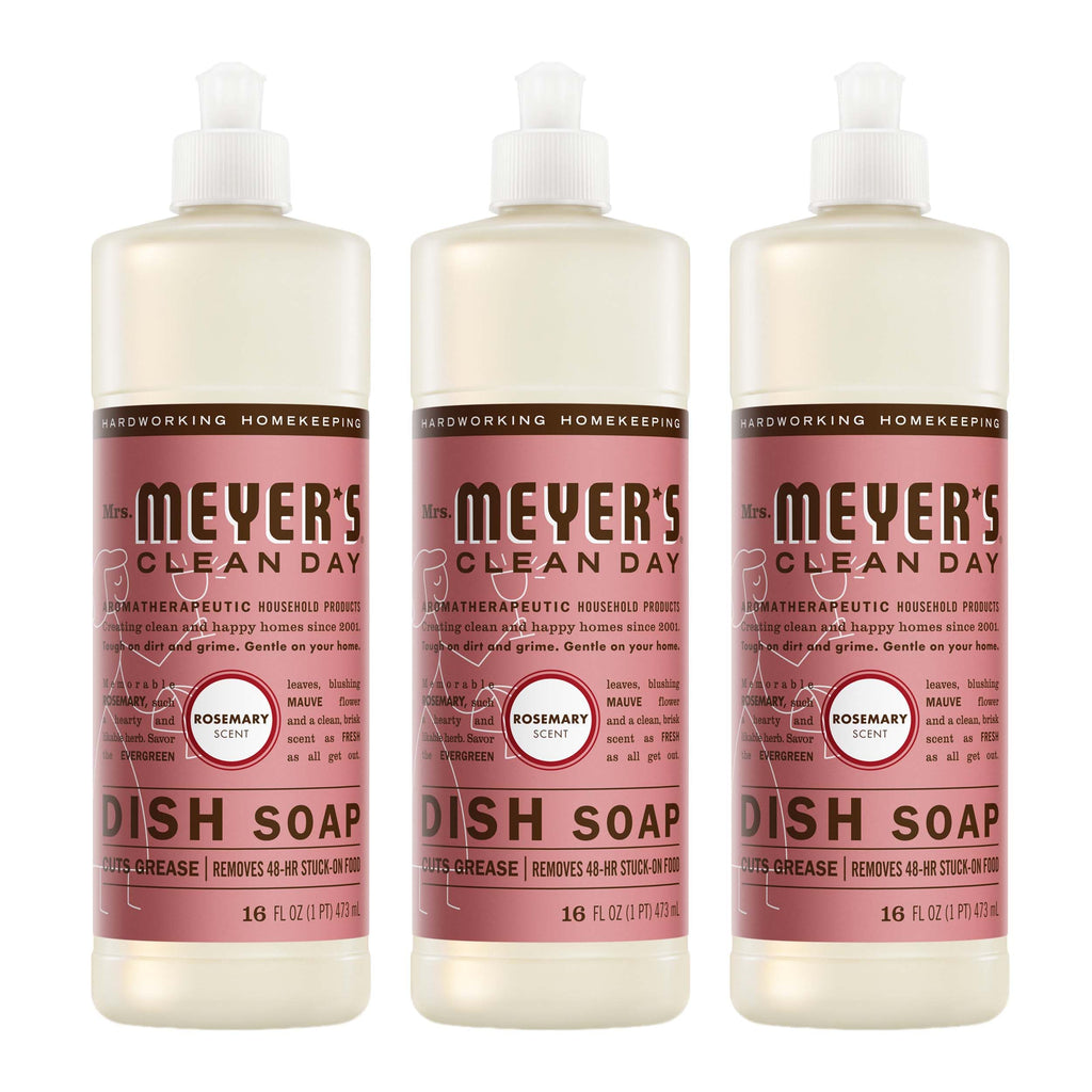 MRS. MEYER'S CLEAN DAY Liquid Dish Soap, Rosemary Scent, 16 Ounce Bottle, Pack of 3