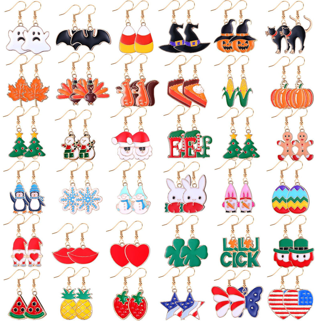 Nosiny 36 Pairs Holiday Earrings Variety Pack Summer Fall Halloween Gifts for Women Teacher Party Favors(Stylish Hook Earrings)
