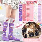 MOGGEI Kids Girls Knee High Socks Long Boot Crazy Silly Fun Gift Tall Funny Cute Animal Christmas Gift for 4 5 6 7 8 9 10 11 12 Year Old Girls Stocking Stuffers Socks 6 Pairs （Animal Pink Purple）
